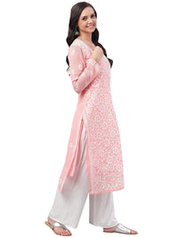 Ada Hand Embroidered Women's Georgette Lucknowi Chikankari Kurta with Slip A90397 White