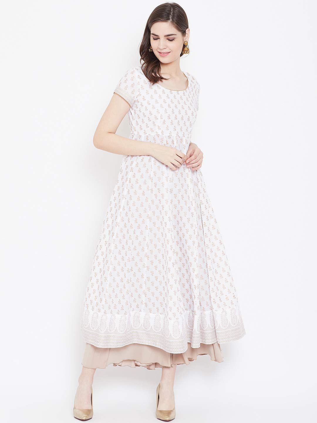 "PH" POSHAKHUB Adorable Women's Soft Cotton Printed Cap Sleeve Anarka Kurti