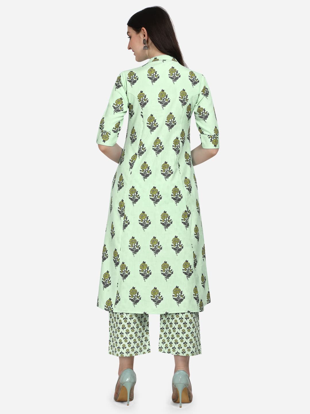 MIRCHI FASHION Women's Cotton Bagru Printed A-Line Kurta Set with Plazzo Pant L Grey, Pink