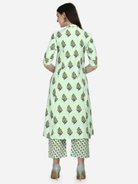 MIRCHI FASHION Women's Cotton Bagru Printed A-Line Kurta Set with Plazzo Pant L Grey, Pink