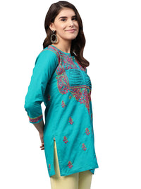 Ada Women's Cotton Top Hand Embroidered Lucknowi Chikankari Tunic Kurti