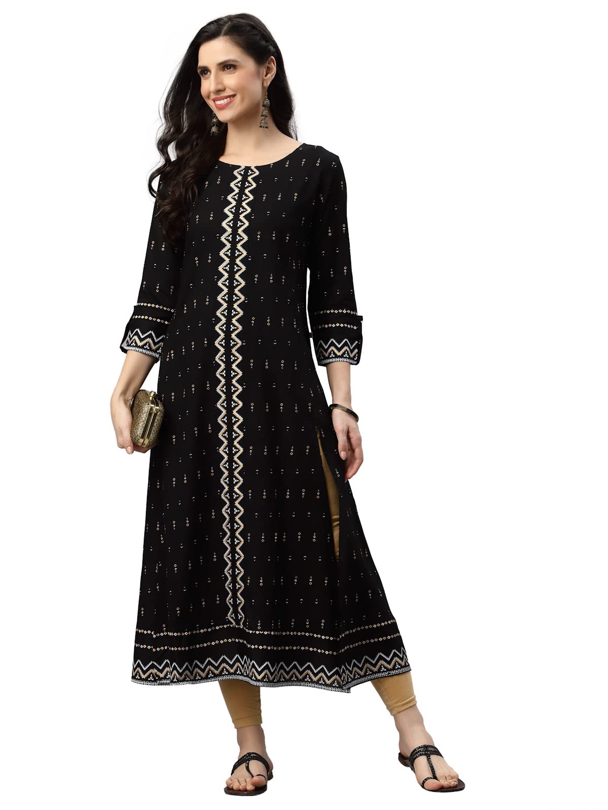 Yash Gallery Women's Rayon Geometric Printed Anarkali Kurta for Women