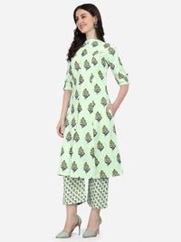MIRCHI FASHION Women's Cotton Bagru Printed A-Line Kurta Set with Plazzo Pant L Grey, Pink