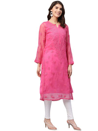 Ada Lucknowi Hand Embroidered Chikankari Women's Georgette Kurta Kurti with Slip