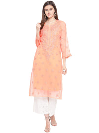 Ada Lucknowi Hand Embroidered Chikankari Women's Georgette Kurta Kurti with Slip