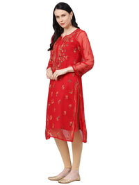 Ada Lucknowi Hand Embroidered Chikankari Women's Georgette Kurta Kurti with Slip