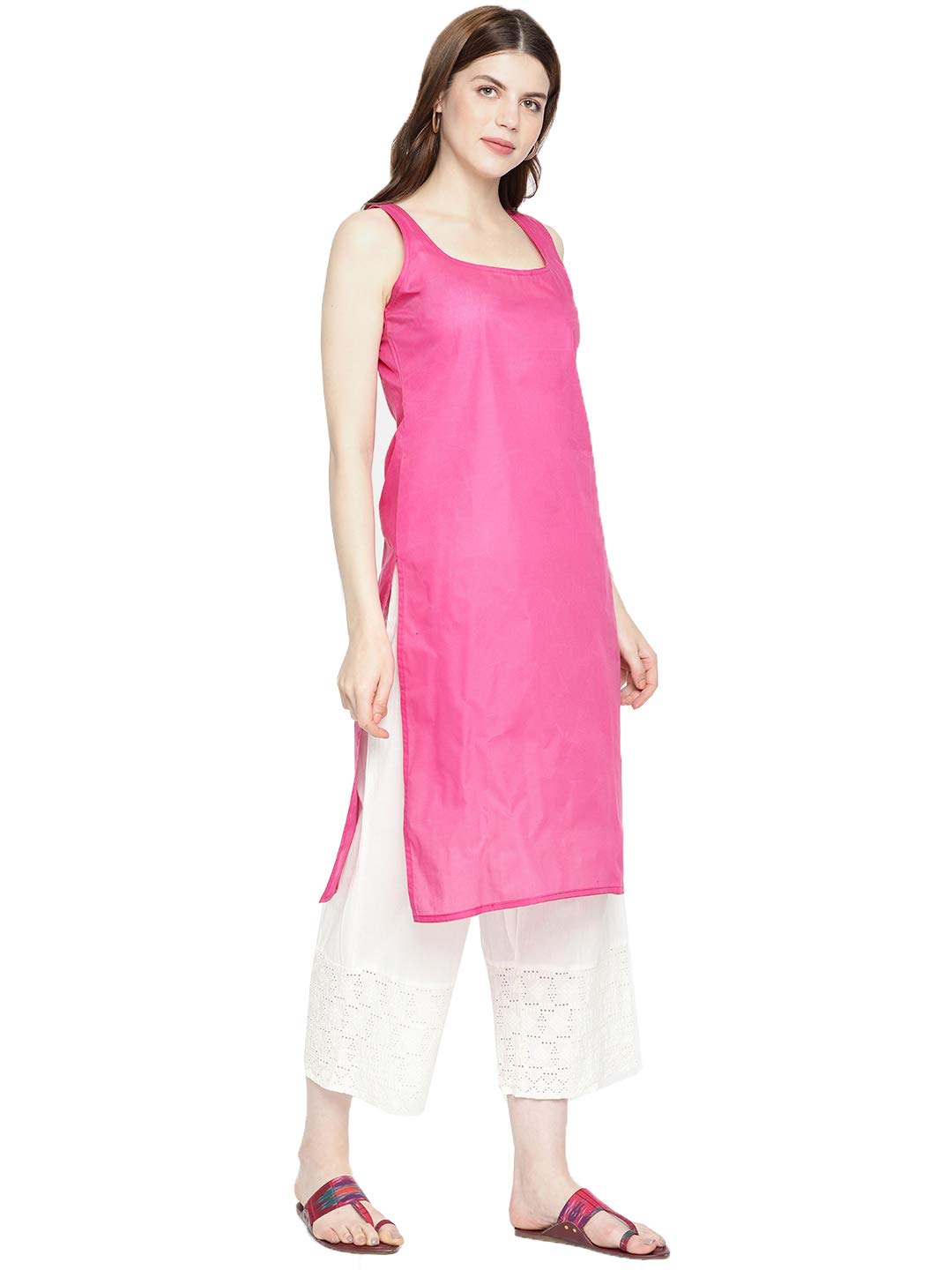 Ada Women's Hand Embroidered Faux Georgette Lucknowi Chikankari Kurti with Slip