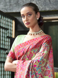 AKHILAM Women's Banarasi Cotton Blend Saree With Blouse Piece