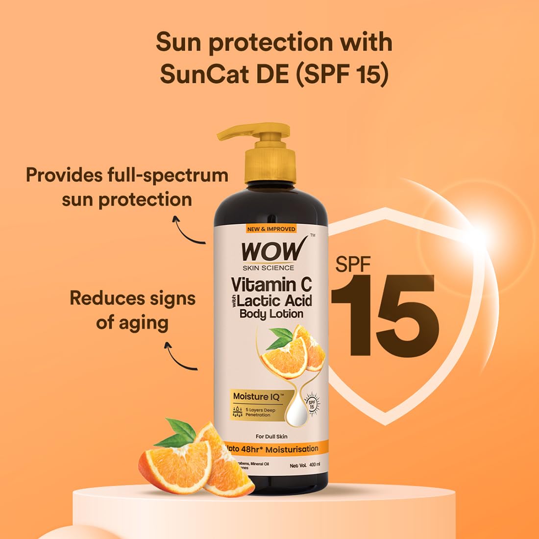 WOW Skin Science Vitamin C Body Lotion - Non Sticky & Non Greasy - Moisturising & Smoothening Care - with Vitamin C, Kakadu Plum - No Mineral Oil, Silicones & Color - 400mL