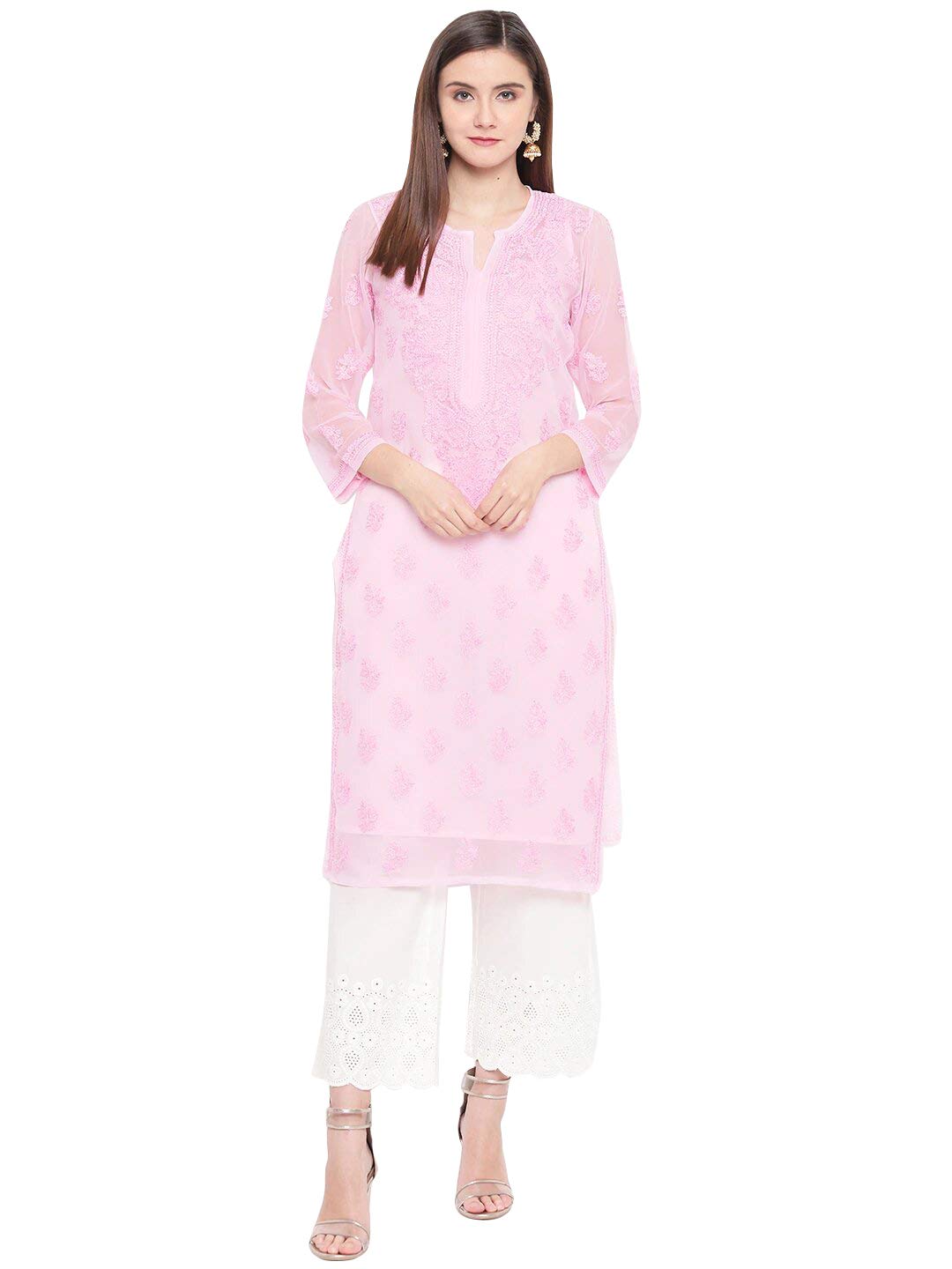 Ada Lucknowi Hand Embroidered Chikankari Women's Georgette Kurta Kurti with Slip