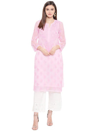 Ada Lucknowi Hand Embroidered Chikankari Women's Georgette Kurta Kurti with Slip