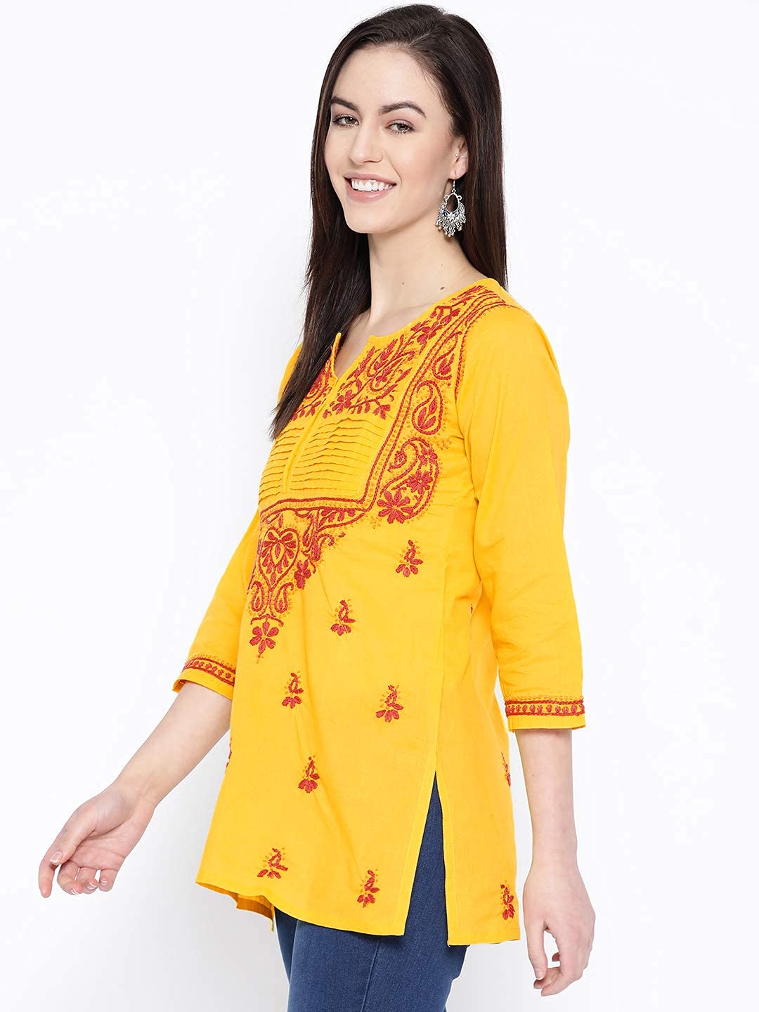Ada Women's Cotton Top Hand Embroidered Lucknowi Chikankari Tunic Kurti