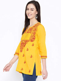 Ada Women's Cotton Top Hand Embroidered Lucknowi Chikankari Tunic Kurti