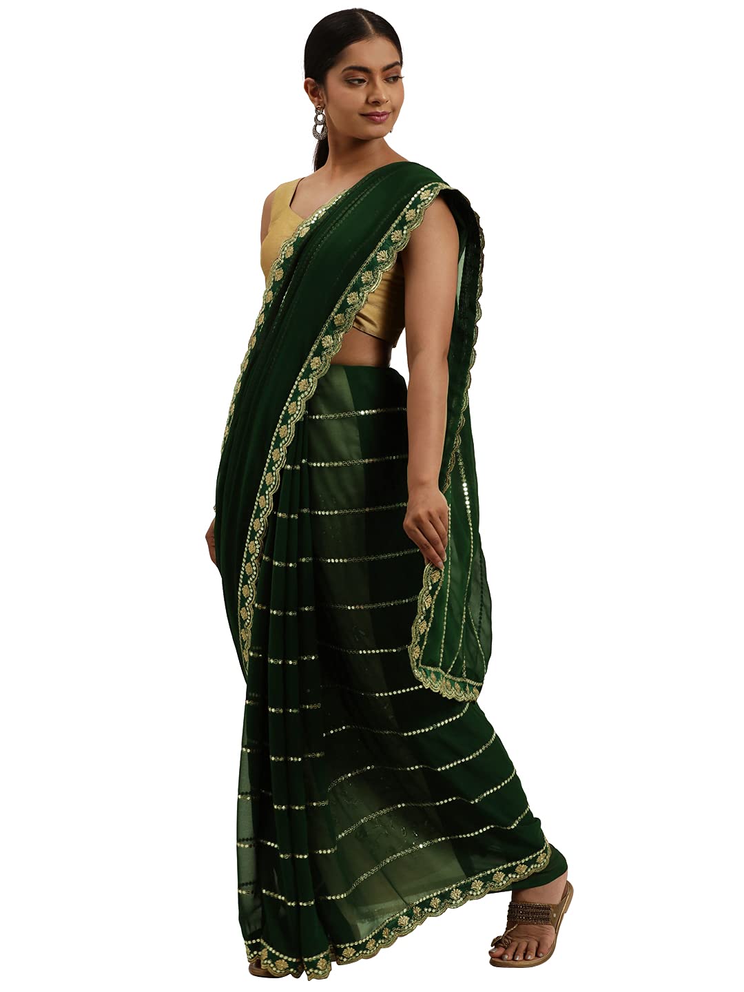 Sunderani Women's Designer Black Georgette Embroidered Fashion Designing Saree for Women (Sund KK BLACK)