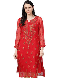 Ada Lucknowi Hand Embroidered Chikankari Women's Georgette Kurta Kurti with Slip