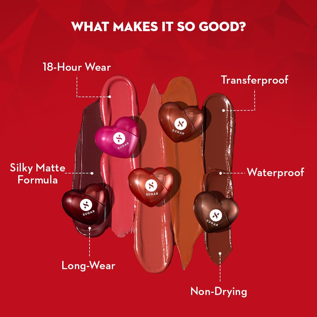 SUGAR Cosmetics LA LA Love Matte Liquid Lipstick | Lasts 18Hrs | Transferproof & Waterproof - 01 Cherry Crush