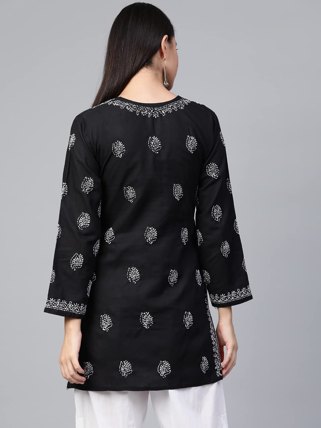 Ada Women's Cotton Top Tunic Hand Embroidered Lucknowi Chikankari Short Kurti