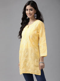 Ada Women's Cotton Top Tunic Hand Embroidered Lucknowi Chikankari Short Kurti