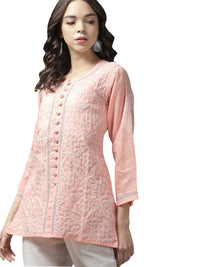 Ada Women's Hand Embroidered Lucknowi Chikankari Cotton Straight Short Top Kurti A178625