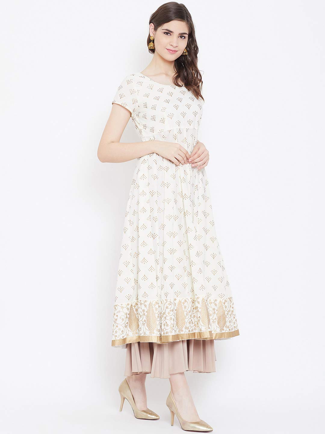 "PH" POSHAKHUB Adorable Women's Soft Cotton Printed Cap Sleeve Anarka Kurti