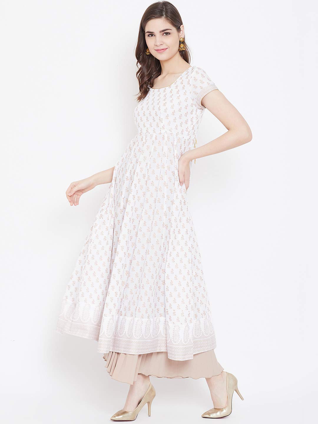 "PH" POSHAKHUB Adorable Women's Soft Cotton Printed Cap Sleeve Anarka Kurti