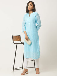 ZOLA Exclusive Georgette V Neck with 3/4th Sleeves and Calf Length Lucknowi Chikankari Ethnic Wear Straight Kurta for Women Pack of 1
