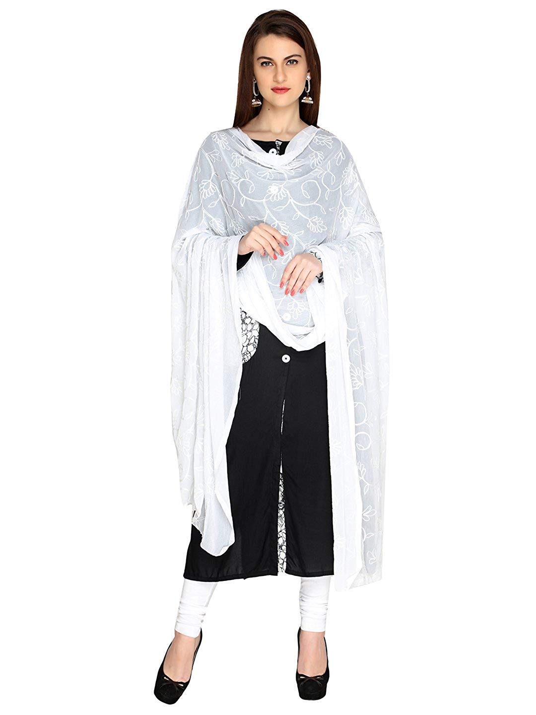 AKSHAR LLC Miss India Women's Chiffon Dupatta With Karachi Embroidery Work_2.30mtr