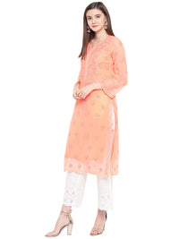 Ada Lucknowi Hand Embroidered Chikankari Women's Georgette Kurta Kurti with Slip