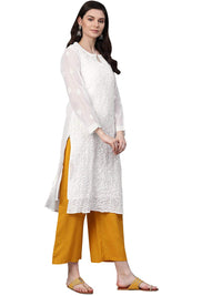 Ada Hand Embroidered Women's Georgette Lucknowi Chikankari Kurta with Slip A90397 White