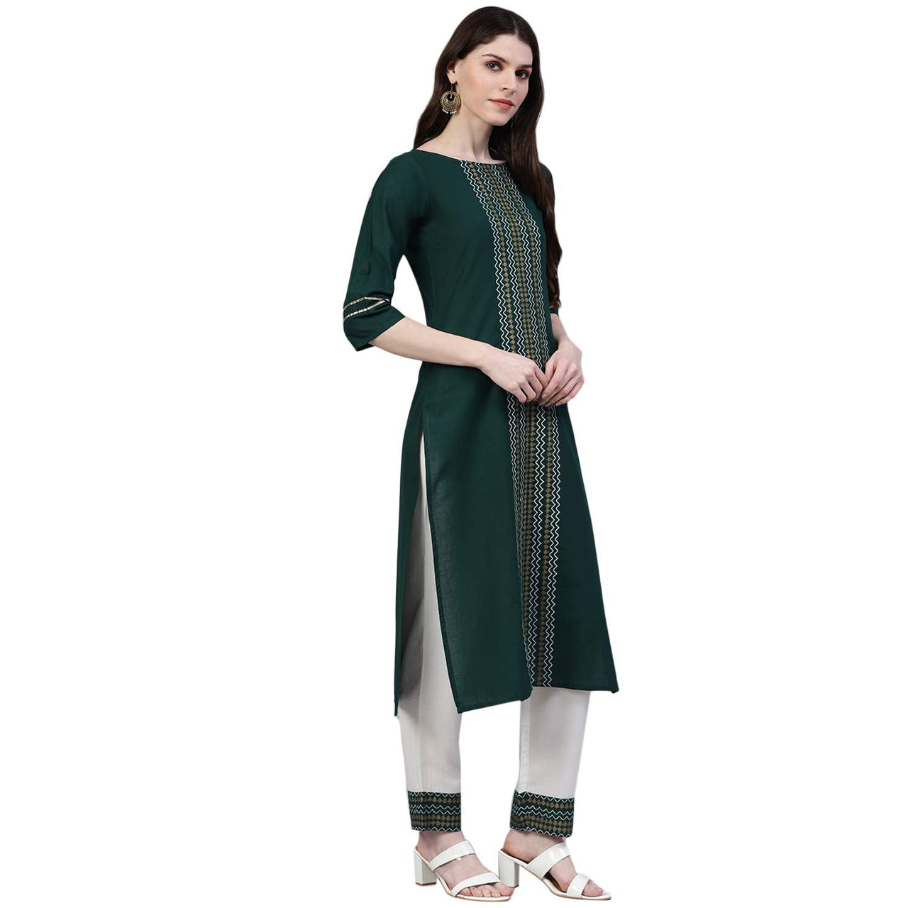 Stylum Women's Printed Cotton Straight Kurta Pant Dupatta Set