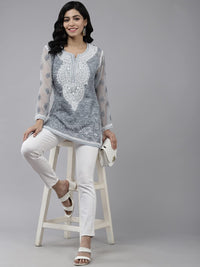 Ada Women's Hand Embroidered Lucknowi Chikankari Georgette Short Top Kurti with Slip