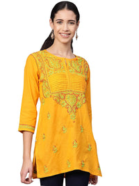 Ada Women's Cotton Top Hand Embroidered Lucknowi Chikankari Tunic Kurti