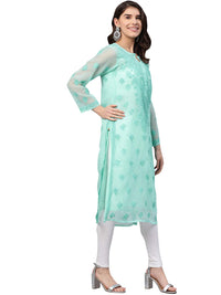 Ada Lucknowi Hand Embroidered Chikankari Women's Georgette Kurta Kurti with Slip