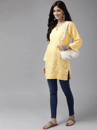 Ada Women's Cotton Top Tunic Hand Embroidered Lucknowi Chikankari Short Kurti