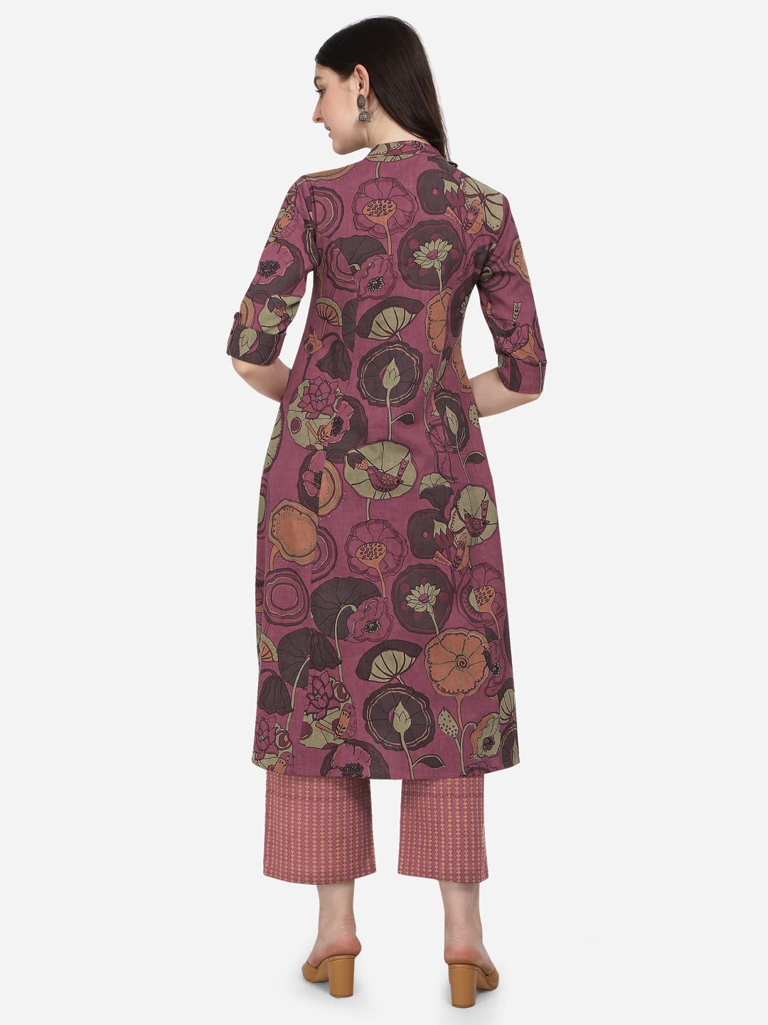 MIRCHI FASHION Women's Cotton Bagru Printed A-Line Kurta Set with Plazzo Pant L Grey, Pink