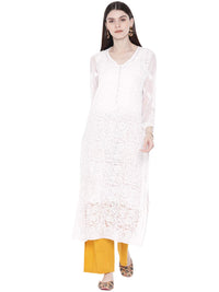 Ada Women's Hand Embroidered Faux Georgette Lucknowi Chikankari Kurti with Slip
