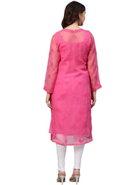 Ada Lucknowi Hand Embroidered Chikankari Women's Georgette Kurta Kurti with Slip