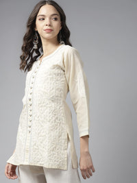 Ada Women's Hand Embroidered Lucknowi Chikankari Cotton Straight Short Top Kurti A178625