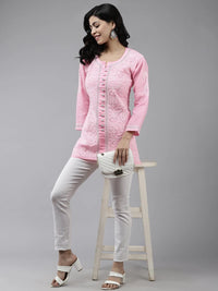 Ada Women's Hand Embroidered Lucknowi Chikankari Cotton Straight Short Top Kurti A178625