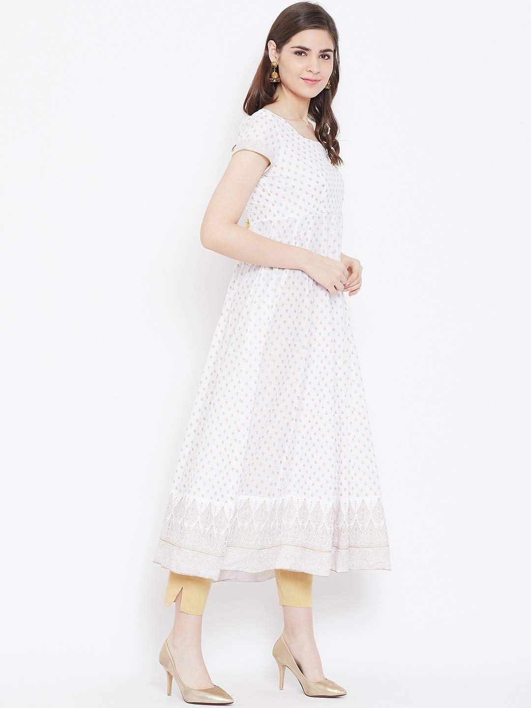 "PH" POSHAKHUB Adorable Women's Soft Cotton Printed Cap Sleeve Anarka Kurti