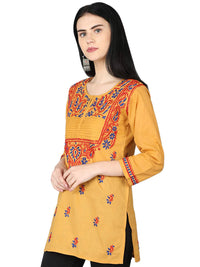 Ada Women's Cotton Top Hand Embroidered Lucknowi Chikankari Tunic Kurti