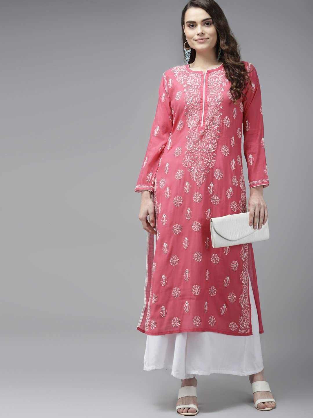 Ada Hand Embroidered New Lucknowi Chikankari Chanderi Kurta Kurti for Women A411175