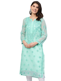 Ada Lucknowi Hand Embroidered Chikankari Women's Georgette Kurta Kurti with Slip