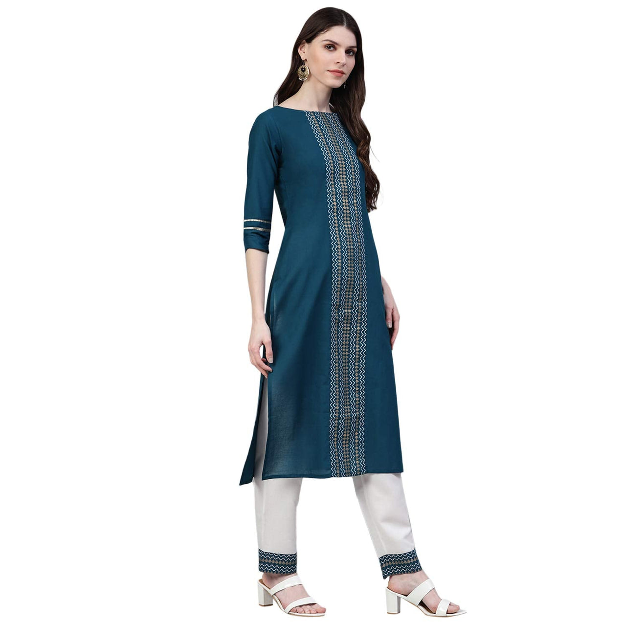 Stylum Women's Printed Cotton Straight Kurta Pant Dupatta Set