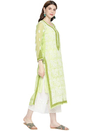 Ada Women's Hand Embroidered Faux Georgette Lucknowi Chikankari Kurti with Slip