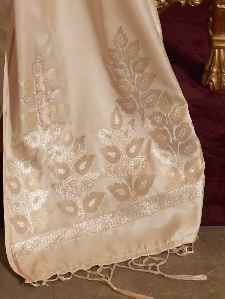 AKHILAM Women's Banarasi Pure Silk Floral Golden Zari Work Woven Design Border Saree with Unstitched Blouse Piece(KSBLE2240_Parent)