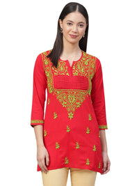 Ada Women's Cotton Top Hand Embroidered Lucknowi Chikankari Tunic Kurti