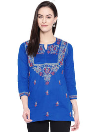Ada Women's Cotton Top Hand Embroidered Lucknowi Chikankari Tunic Kurti