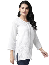 Ada Women's Hand Embroidered Lucknowi Chikankari Cotton Straight Short Top Kurti A178625