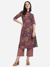 MIRCHI FASHION Women's Cotton Bagru Printed A-Line Kurta Set with Plazzo Pant L Grey, Pink